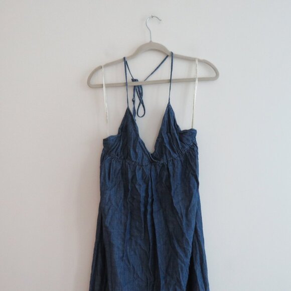YOUNG FABULOUS & BROKE Denim Tie Dye Maxi Halter Dress Grunge Y2K - Size S - Picture 3 of 12